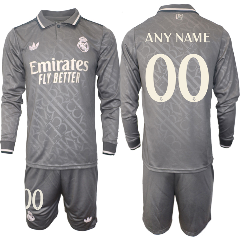 Men 2024-2025 Club Real Madrid away Long Sleeves Grey Customized Soccer Jersey